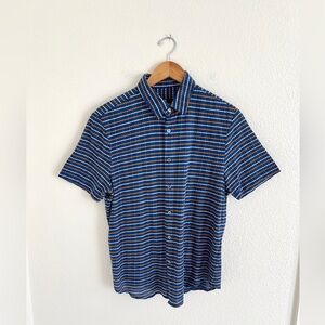 MR. TURK blue striped stretch short sleeve button down / size M